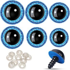 UHOMENY 50Pcs Glitter Plastic Safety Eyes, 16-26 mm Colorful Round Doll Eyes for Stuffed Animal DIY of Bears Eyes Plastic Craft Crochet Eyes, 4 Sizes (Blue)