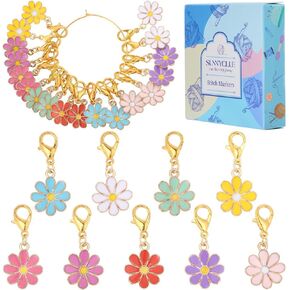 SUNNYCLUE 1 Box 27Pcs 9 Colors Crochet Markers Cute Flower Stitch Marker Charms Enamel Daisy Removable Alloy Lobster Clasp Small Knitting Markers Locking for Crocheting Sewing Quilting Jewelry Making