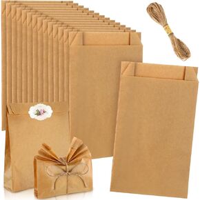 Fulmoon 50 Pieces Soap Paper Bags, 5'' x 8'' Kraft Paper Bags for Packaging Soap Wrappers with 394 Inch Jute Ropes for Soap Making Candy Lipstick Gift Crafts Merchandise Wedding Gift Bags