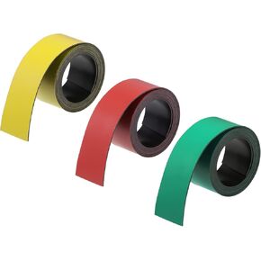 MECCANIXITY Dry Erase Magnetic Strip 6Pcs 1 Inch x 3.3 Feet Green and Red and Yellow Labels Stickers Writable for Whiteboards Refrigerator and Crafts