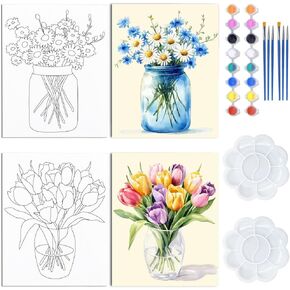 مجموعة طلاء اللوحة القماشية المسبقة للزهرة Webeedy ، طلاء قماش تمتد 8 × 10 بوصات ، و SIP Sip Clot Canvas Painting for البالغين ليلة عيد الميلاد ، 2 حزمة 20x25 سم