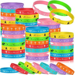 He Is Risen Bracelets Bulk Easter Silicone Religious Bracelet He Is Risen Rubber Wristband Cross Catholic Gift for Easter Party Favor Decoration