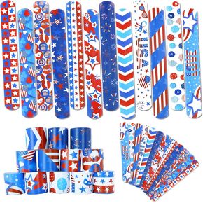 USA American Slap Bracelets Set 48 Counts Ameircan Labor Day Independence Day Party Favors Accessories Party Favors Bracelets Wristbands Party Supplies Classroom Prize (USA)