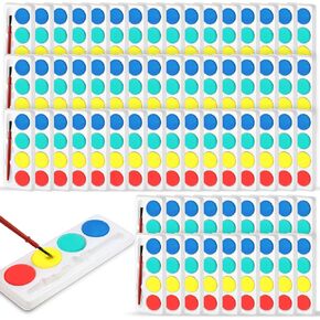 100 Pack Watercolor Paint Sets Mini Watercolor Bulk with Brushes 4 Colors Washable Paint Set Palette for Boys Girls Arts and Crsfts Classroom School Party Favors, 4.33 x 1.77 Inch