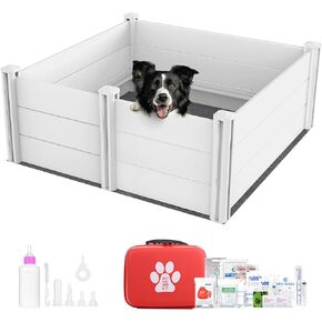 Whelping Box for Dogs with Pig Rails,48"×48"×18",Height Adjustable Entrance Whelping Pen,Versatile Dog Whelping Box with Easy Assembly,Easy to Clean Dog Birthing Box,Thickened PVC Puppy Whelping Box