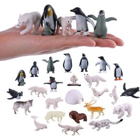 JOKFEICE Small Polar Animals Figurines, 25pcs Realistic Plastic Penguin Polar Bear Action Model for Early Educational, Birthday Cupcake Topper for Kids