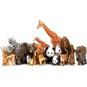 20 PCS Safari Animals Figures Toys, Realistic Plastic Animals Figurines, African Zoo Wild Jungle Animals Playset with Elephant, Giraffe, Lion, Tiger for Kids Party Supplies Cake Topper