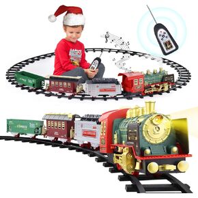 Train Set for Boys Girls, Christmas Electric Remote Control Train Set with Steam, Sound & Light, Remote Control Train Toys w/Steam Locomotive Engine, Cargo Cars for Kids Boys 3 4 5 6 7 8 Year Old