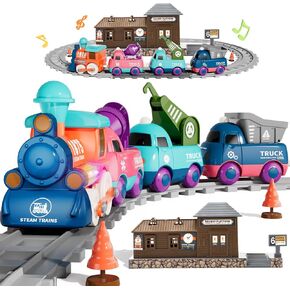 Electric Train Set for Toddlers, Magnetic Train Toys with Light and Music, Toddler Train Track Playset 3-5, Birthday Gifts for 3 4 5 Years Old Boys Girls