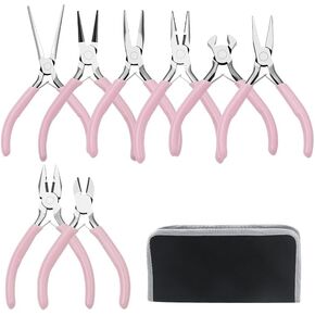 8 PCS Jewelry Making Pliers Tools Kit, 5 inch Mini Pliers Set, Small Needle Nose Pliers, Jewelry Pliers Set, Round Nose, Long Nose, Bent Nose, Flat Nose and Linesman Pliers with Pouch - Pink in Saudi Arabia