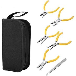 Jewelry Pliers Set, 5pcs Professional Jewelry Pliers Tools Kit Round Bent Nose Beading Making for Wire Wrapping Cutting with Carry Bag