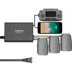 Smatree Mavic 2 Pro Battery Charger ، 5 In1 Rapid Smart Battery Charger Hub (شحن 3 بطاريات ومنافذ USB في وقت واحد) مع محول طاقة بطارية سريع 180 واط متوافق مع DJI Mavic 2 Pro/Zoom in Kuwait