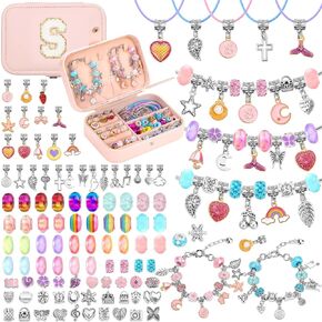 Kids Bracelet Making Kit with Jewelry Box for Girls Charm Beads for Jewelry Making Kit DIY Bracelet Craft Kit for Teen Girls Age 8-12 Kids Toy Birthday Valentine Gifts Christmas