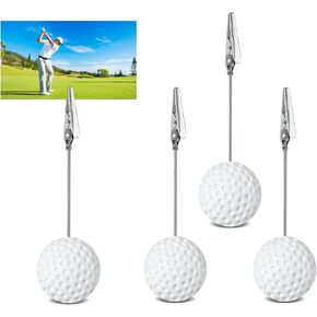 4pcs راتنج مذكرات لعبة Golf Ball ، مقاطع مذكرات قاعدة مع مقطع تماسيح مقطع رقم طاولة حامل البطاقة حاملي بطاقة بطاقة الجدول لحضور حفل زفاف مكتب الحفلات القائمة