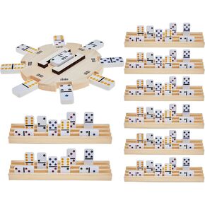 Poen Dominoes Mexican Train Hub with 8 Pieces Wooden Domino Racks Mexican Train Hub Domino Trays Holders Organizer for Xmas New Year Mexican Train Chicken Foot Combo (Do Not Contain Dominoes)