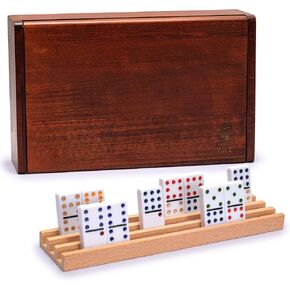 Yellow Mountain Imports 91 Tiles Double 12 Dominoes (Pips/Dots) Game Set with Wooden Case and 4 Racks
