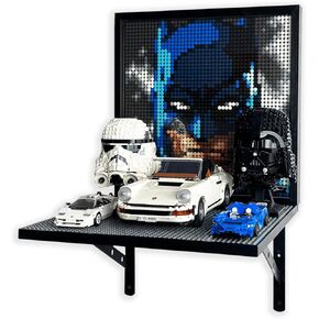 Wooden Display Shelf for Building Bricks 50x50 Stud - Floating Wall Mounted Shelf with Square 50x50 Stud Foundation Removable Baseplate