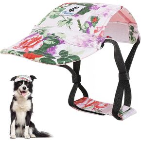 Pawaboo Dog Baseball Cap - ثقوب الأذن المرنة المرنة - الكلب القابل للتعديل في الهواء الطلق حماية أشعة الشمس حماية البيسبول قبعة قبعة Sunbonnet الزي للكلاب الكبيرة المتوسطة ، L ، زهرة