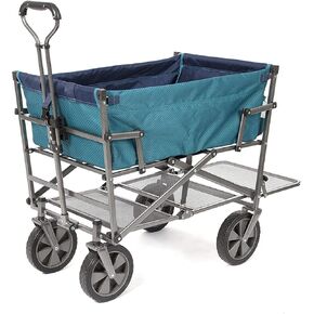 MacSports Double Decker Wagons Carts Heavy Duty Foldable Outdoor Collapsible Cart Portable Lightweight Utility Cart, All Terrain Sports Wagon for Camping Gear, Groceries, and More (Teal)