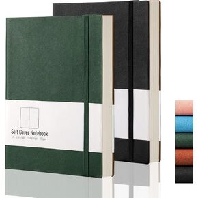 AHGXG Dotted Bullet Grid Journal 2 Pack - A5 Dot Grid Notebook Softcover, Medium 5.75'' × 8.38'', 320 Numbered Pages, 120gsm Thick Dotted Paper, Soft Leather Cover (Black Green)