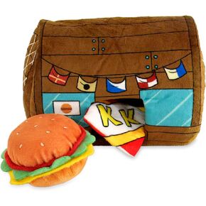 Spongebob Squarepants Official Merchandise | Plush Dog Toys | Krusty Crab, Burger & Fries - Nesting Toys for Dogs | Fun Squeaky and Crinkle Plushies for Interactive Play