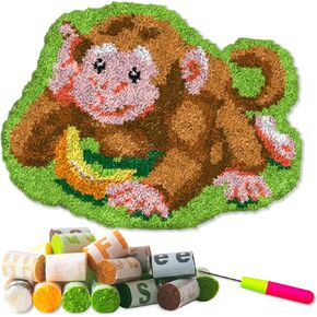 DL-YTG DIY Latch Hook Kits for Art Craft Throw Rug Pattern Paint Cross Stitch Set ：Monkey D-20X16 Inch