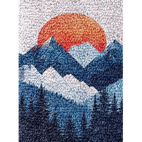 Red Sunset and Mountain Latch Hook Rug Kit for Adults DIY Carpet Cushion with Printed Canvas Crochet Yarn Craft Hook and Latch Tapestry for Home Decor Pets Warm Pads 60x40cm(2)
