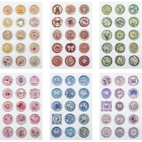 90PCS Pre-Made Glue Wax Seal Stickers, 6 Sheet Vintage Themes Self Adhesive Stickers for Wedding Invitation Envelope Seal Stickers Birthday Gift Wrapping Scrapbook Journal Decorative