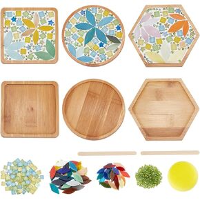 WEBEEDY 3 Set DIY Leaf Mosaic Craft Kit DIY Bamboo Mosaic Coaster Kit for Adults Make Your Own Flower Mosaic DIY Glass Mosaic Tiles for Crafts Household Decoration Christmas Birthday Gift