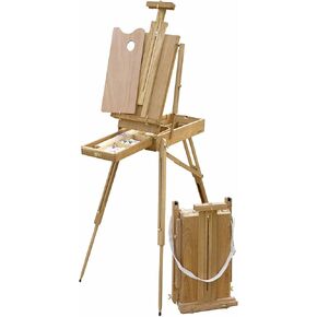 Creative Mark Cezanne Half Box French Easel - Oiled Elm Wood Plein Air Artist Easel, Holds Canvas Up to 33", Comfortable Handle, Divided Supplies Drawer, Brass Hardware, Telescoping Legs