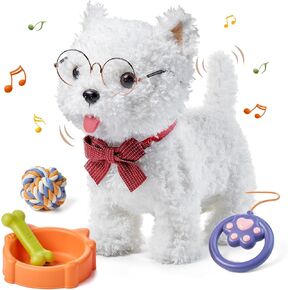 TUMAMA Walking Plush Puppy Toy Dog, Remote Control and Voice Control Interactive Dog Toy with Barking, Tongue Licking, Tail Wagging, Birthday for 3 4 5 6 7 Years Old Boys Girls Kids