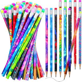 Chinco 25 Pcs Wooden Pencil with Eraser Assortment Colorful Pencils for Kids Writing Fun Assorted Novelty Kids Fun School Supplies for Classroom, Student Reward, Party Favor