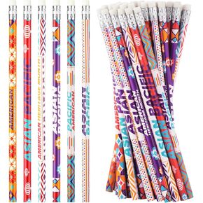 Tenceur 120 Pcs Asian Pacific American Heritage Month Pencils Bulk Heritage Month Cylinder Wood Pencils with Eraser for Office Classroom Decor Supplies