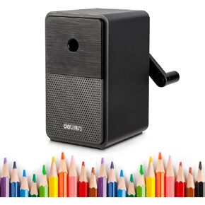 Manual Pencil Sharpener, Colored Pencil Sharpener with Adjustable Point, Alloy Steel Blade to Fast Sharpen, Auto-in Hand Crank, for Kids, Classroom, Home and Office, Black