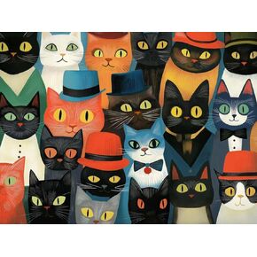 Cats in Hats, Cute 1000 Pieces Jigsaw Puzzles, Finish Size 26.0 * 18.9in
