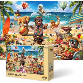 ألغاز Theo's Buzzles Jigsaw Buzzles 1000 قطعة للبالغين ، وقطع Dogs Day Day Dogs تتناسب معًا تمامًا