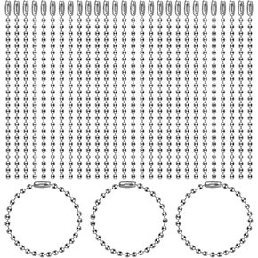 SUMERSHA 100PCS BALL BEAD CHAIN ​​4 بوصة سلاسل كرات معدنية قابلة للتعديل 2.4 ملم من السلاسل المخللة مع موصلات سلاسل الكلاب مفاتيح لصنع المجوهر