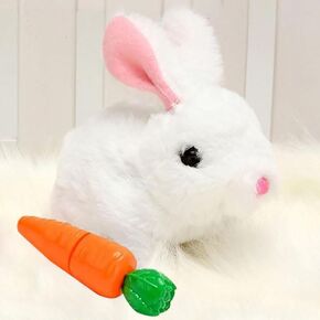 My Realistic Bunny Toy, Interactive Bunny Realistic Bunny - Jumping, Twitching, and Shaking Ears, Bunny Realistic Bunny Toy, Bunbi Realistic Bunny, Realistic Bunny Toys (White，with Carrot)
