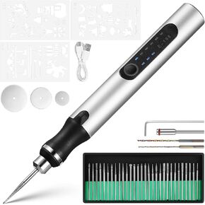 Tofficu 108 Pcs Rechargable Engraving Tool Kit with D-pin, Metal Engraver Tool, Multi-Functional Electric Micro Engraver Etching Pen for Metal, Wood, Glass and Plastic, 40 Accessories and 3 Stencils