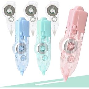 Temiary 3 Pcs Whiteout Correction Tapes with 3 Pcs Extra Refills, Refillable White Out Tape for Writing, Easy to Use Aesthetic Pen Shaped Applicator for School Office Supplies (Retractable)