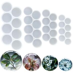 4Pcs Set 32-Cavity Resin Circle Molds, Flat Round Keychain Silicone Mold, Magnet Mold, Earrings Mold, Pendant Silicone Mold for Resin(2in, 1.75in, 1.5in, 1.25in)