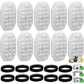 10 Pack Cat Water Fountain Filters Replacement & Pre-Filter Sponges for Rellaty and Neareal 3.2L/108oz Automatic Pet Fountain Dog Water Fountain