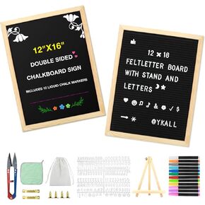 12" x 16" Double Sided Chalk Board with Stand, Chalk Board Sign Board, Felt Letter Board Sign with Wooden Frame Chalkboard, Easel Food Menu Message Announcement Board, Restaurant, Cafe or Wedding