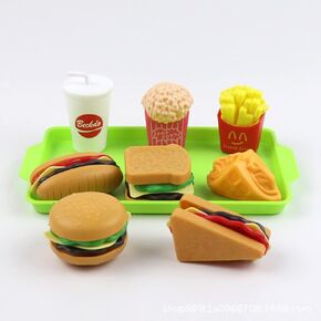 Pretend Fast Play Food Toy Set - Fake Plastic Tray Hamburger Fries Toys Birthday Gifts Set Toy Early Education Skills Development for Boys, Girls, Kids
