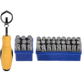 HARFINGTON 36pcs Metal Stamping Kit 31/64" (12.5mm) (A-Z, 0-8, &" Symbol) Steel Letter Punch Press Tool with Holder to Stamp on Metal, Plastic, Wood, Leather, Silver