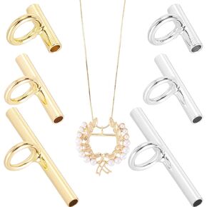 6PCS Brooch to Pendant Converters, Gold/Silver Brass Pin Necklace Adapter, 3 Sizes Jewelry Making Converters for Changing Brooches Pins to Pendant (8 mm, 13 mm, 20 mm)