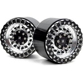 HOBBYSOUL 2pcs RC Aluminium 2.2 beadlock Wheels Hex 12mm 2.2 Rims Silver & Black Color Weight About 160g/wheel Fit for RC Mud Crawler Off Road Truck TRX4 SCX10 Capra Gen8