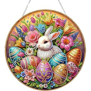 JJFox Rabbit Easter Egg Diamond Art Hanging Kit for Adult,Special Shaped Rhinestone,DIY Acrylic 5D Diamond Art Painting Window Pendants Home Garden Wall Hanging Kits Hanging Ornament,Double Sided
