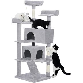 Made4Pets Cat Tree Tower 56in Cat Tower for Indoor Cats Kitten Tree Multi-Level Cat Tree with 2 Condo Furniture Activity Center with Scratching Posts Funny Toys Kittens Pet Play House, Light Grey