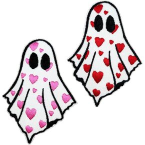 3'' Valentines Iron on Patches, Ghosts with Hearts Embroidered Appliques